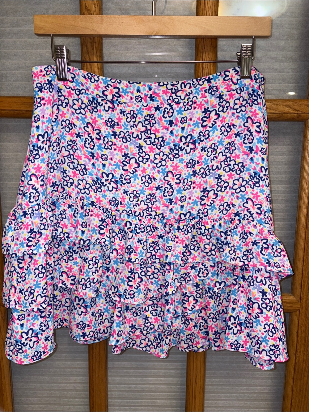 EUC Lilly Pulitzer Pink & Blue Floral Ruffled Mini Skirt